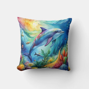 Painted Dolphin Throw Pillow