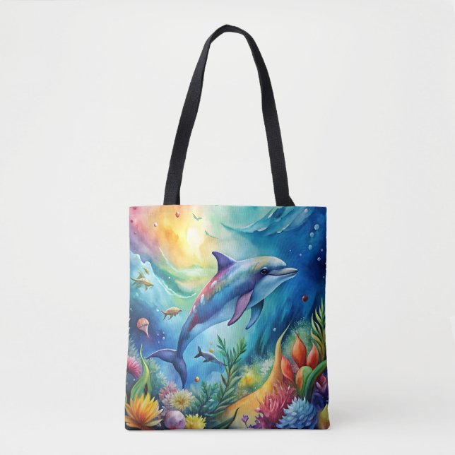 Painted Dolphin Tote Bag (Front)