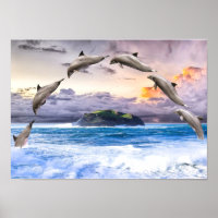 Painted Dolphins Leaping Ocean Fantasy Sea Nature
