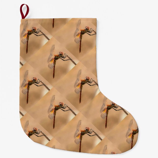 Painted Dragonfly Isolated Against Ecru Large Christmas Stocking (Front)
