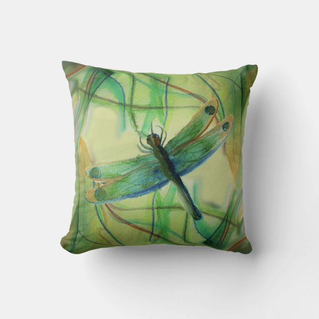 Painted Dragonfly Throw Pillow (Front)
