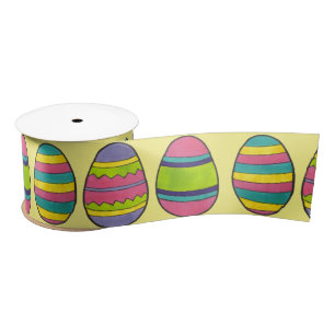 Painted Easter Basket Egg Hunt Decorated Eggs Satin Ribbon