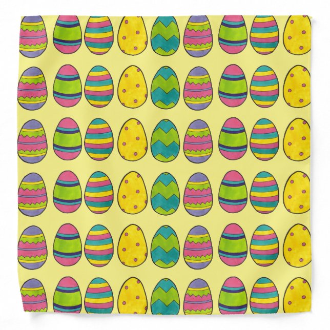 Painted Easter Basket Egg Hunt Eggs Print Yellow Bandana (Front)