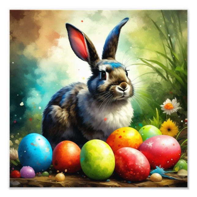 Painted Easter Bunny with Eggs Photo Print (Front)
