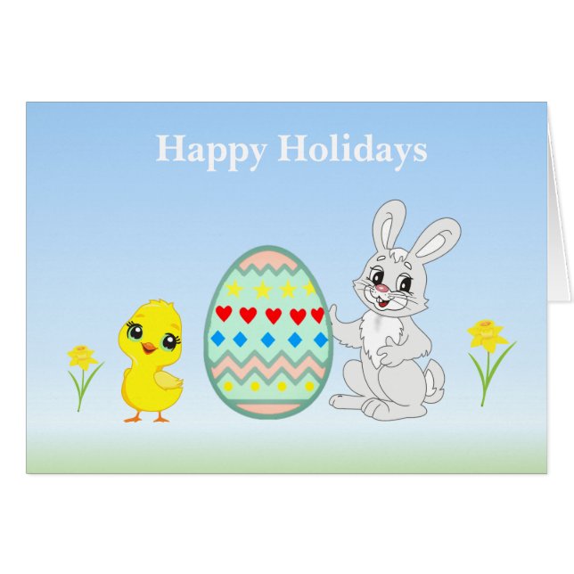 Painted Easter Egg & Bunny Holidays Cards (Front Horizontal)