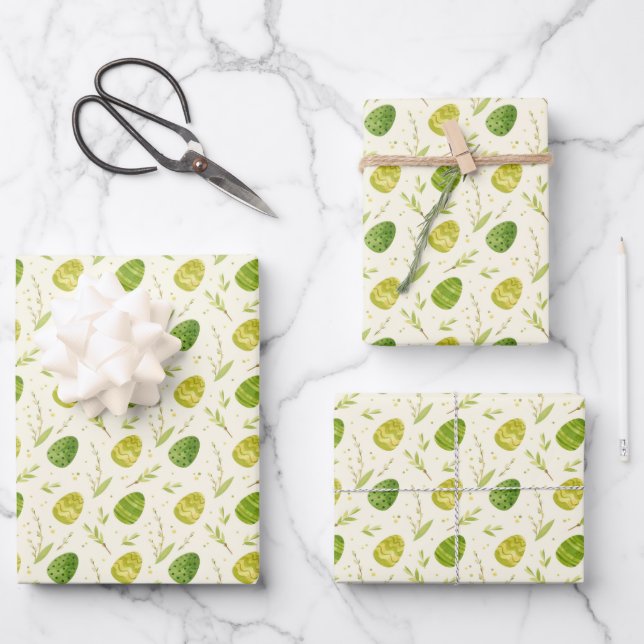 Painted Easter Egg Leaves Wrapping Paper Sheets (Front)