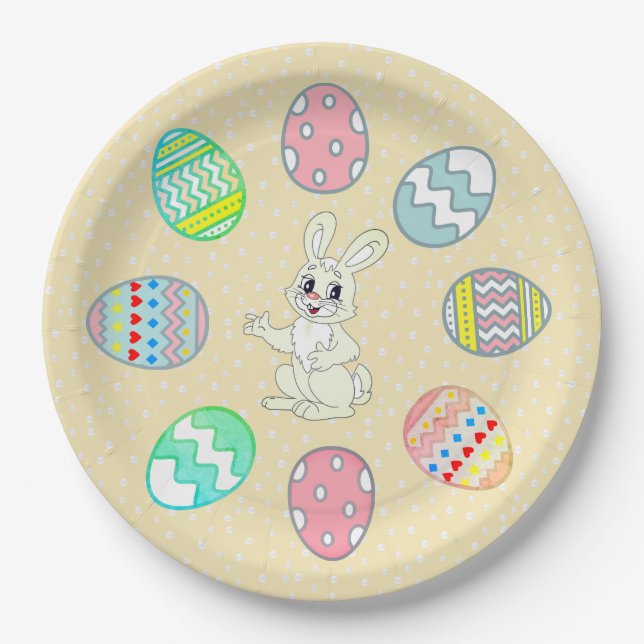Painted Easter Eggs & Bunny Paper Plates (Front)