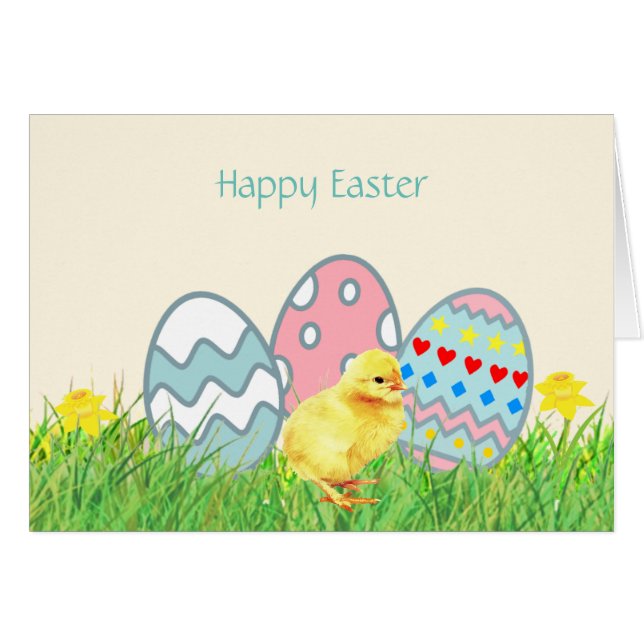 Painted Easter Eggs & Cute Chick Cards (Front Horizontal)