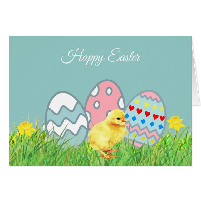 Painted Easter Eggs & Cute Chick Cards (Front Horizontal)