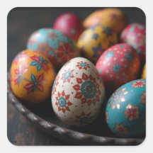 Painted Easter Eggs in a Rustic Bowl