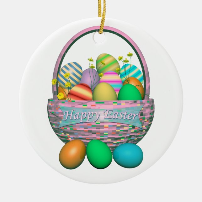 Painted Easter Eggs in Basket Ceramic Ornament (Front)