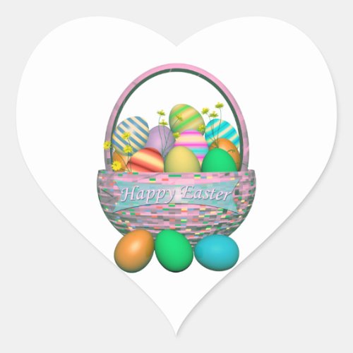 Painted Easter Eggs in Basket Heart Sticker
