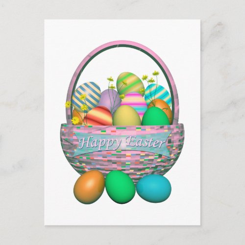 Painted Easter Eggs in Basket Holiday Postcard