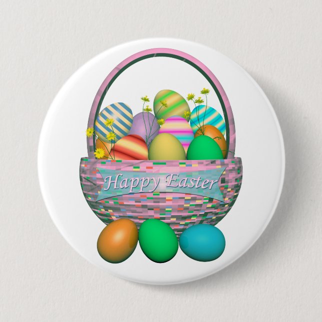 Painted Easter Eggs in Basket Pinback Button (Front)