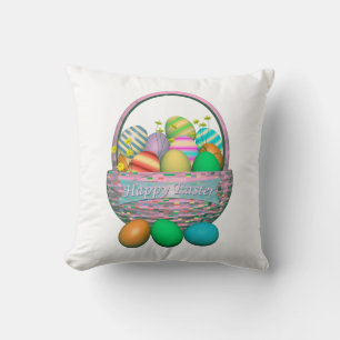 Painted Easter Eggs in Basket Throw Pillow