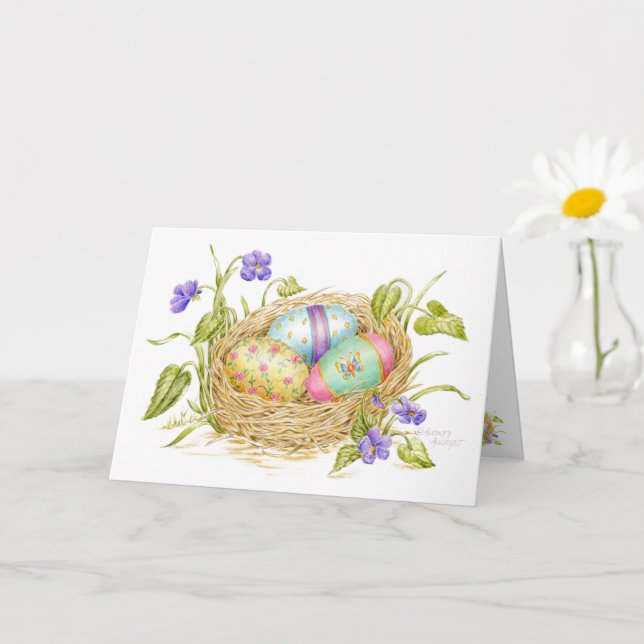 Painted Easter Eggs in Nest Greeting Card (Small Plant)