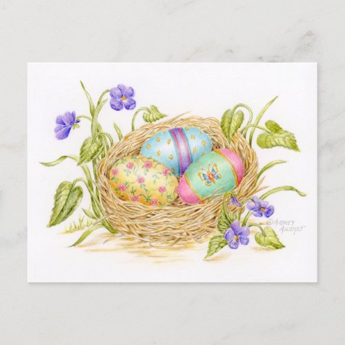 Painted Easter Eggs in Nest Postcard Happy Easter 
