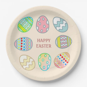 Painted Easter Eggs on Light Champagne Beige Paper Plates