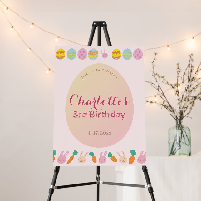 Painted Egg Soft Pink Kids Birthday Welcome Sign (In Situ (Stand))