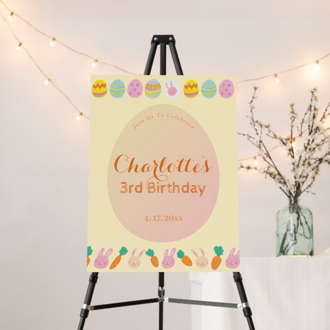 Painted Egg Soft Yellow Kids Birthday Welcome Sign (In Situ (Stand))