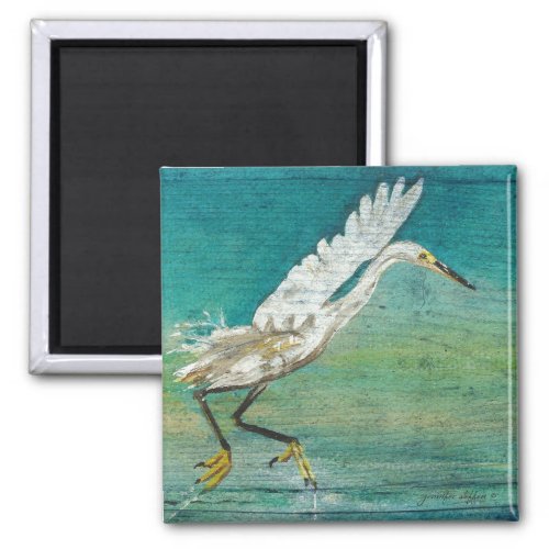 Painted Egret Shorebird Beach House Art Magnet