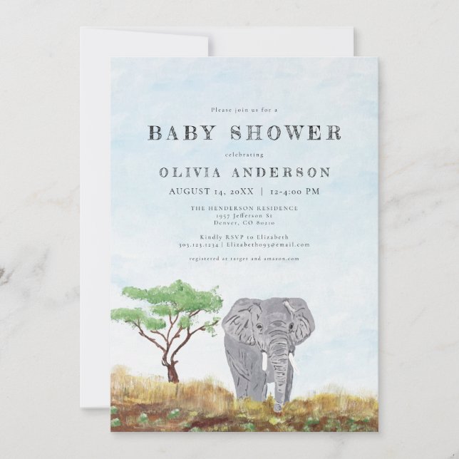 Painted Elephant Stay Wild Safari Baby Shower Invitation (Front)