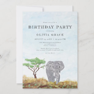 Painted Elephant Stay Wild Safari Birthday Party Invitation