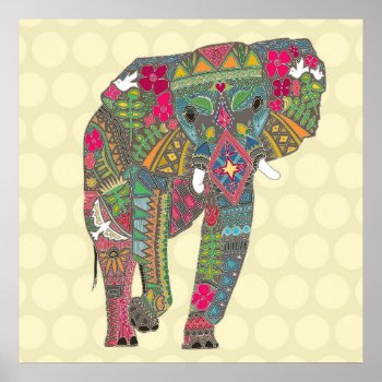 Painted Elephant Straw Dot Poster by scrummylicious at Zazzle