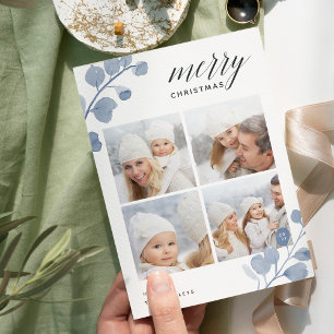 Painted Eucalyptus Holiday Photo Collage Card
