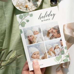 Painted Eucalyptus Holiday Photo Collage Card