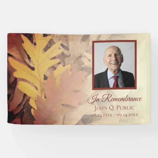 Painted Fall Leaves Celebration of Life Funeral  Banner (Horizontal)