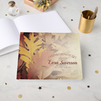Painted Fall Leaves Celebration of Life Memorial Guest Book