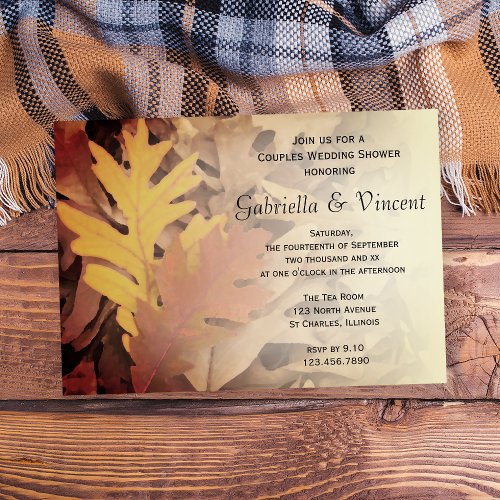 Painted Fall Leaves Couples Wedding Shower Invitation