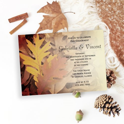 Painted Fall Leaves Engagement Party Invitation