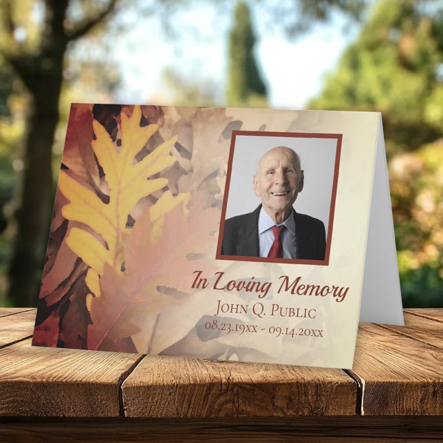 Painted Fall Leaves Funeral Memorial Sympathy Letterpress Thank You Card (Creator Uploaded)