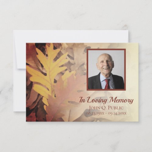 Painted Fall Leaves Funeral Memorial Sympathy Thank You Card