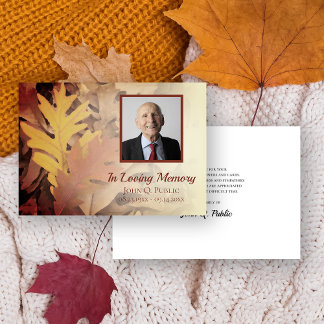 Painted Fall Leaves Funeral Memorial Sympathy Thank You Card