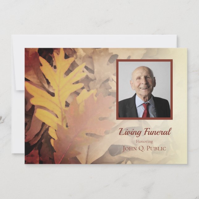 Painted Fall Leaves Living Funeral Party Invitation (Front)