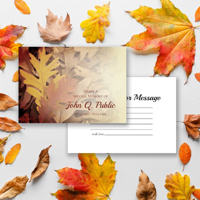 Painted Fall Leaves Share a Memory Funeral Note Card (Creator Uploaded)