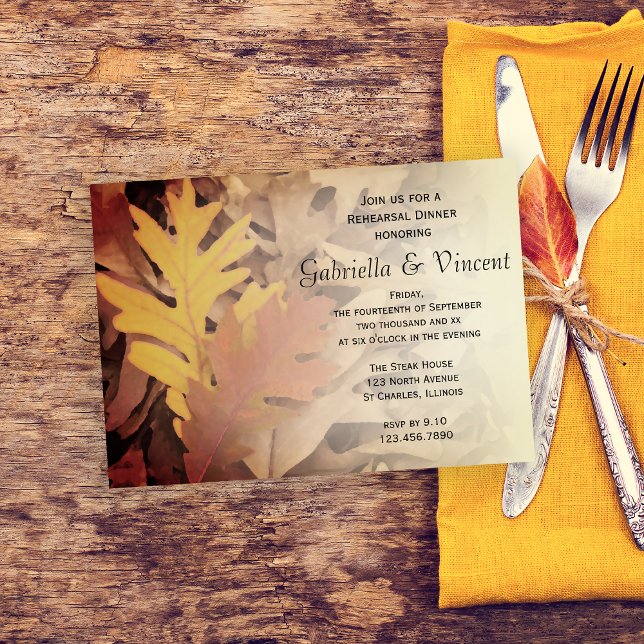 Painted Fall Leaves Wedding Rehearsal Dinner Invitation (Creator Uploaded)