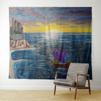 Painted Fantasy Castle & Coast Tapestry