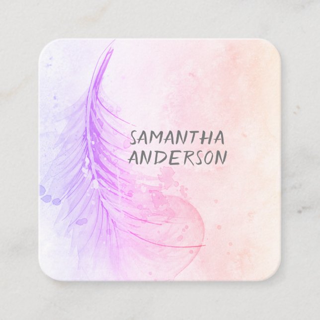 painted feather custom business card template (Front)