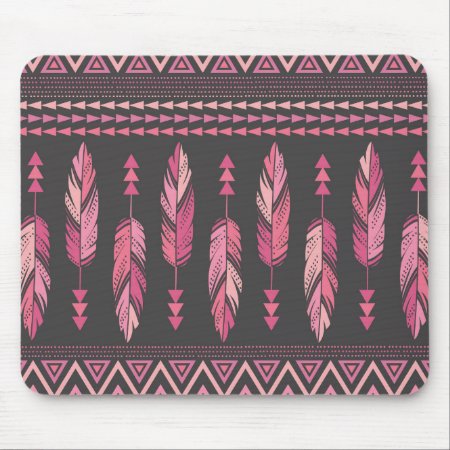 Painted Feathers-gray Mouse Pad