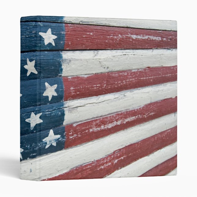 Painted Flag On Textured Wood 3 Ring Binder (Front/Spine)