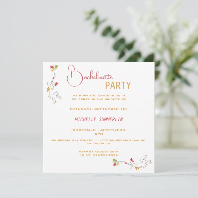 Painted Flora Border Bachelorette Party Invitation (Standing Front)