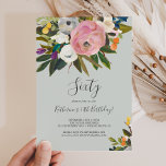 Painted Floral 60th Birthday Invitation<br><div class="desc">This painted floral 60th birthday invitation is perfect for a modern birthday party. The elegant and romantic design features beautiful painted acrylic flowers in blush pink and white,  with pops of colorful purple,  blue,  orange and yellow.</div>