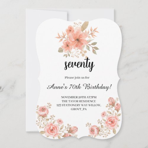 Painted Floral 70th Birthday Invitaation
