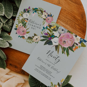 Painted Floral 90th Birthday Invitation