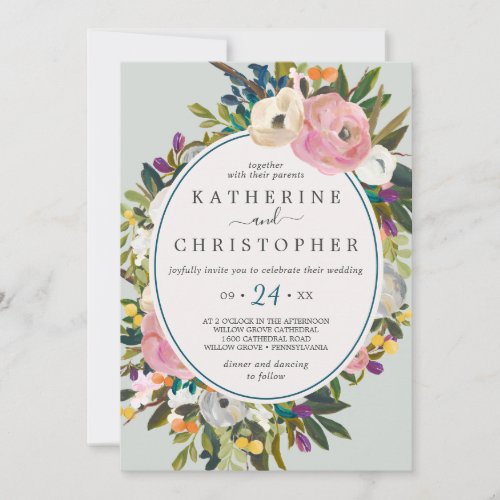 Painted Floral All In One Wedding Invitation