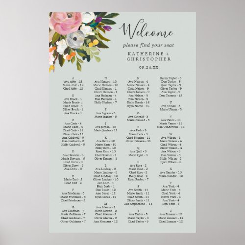 Painted Floral Alphabetical Seating Chart